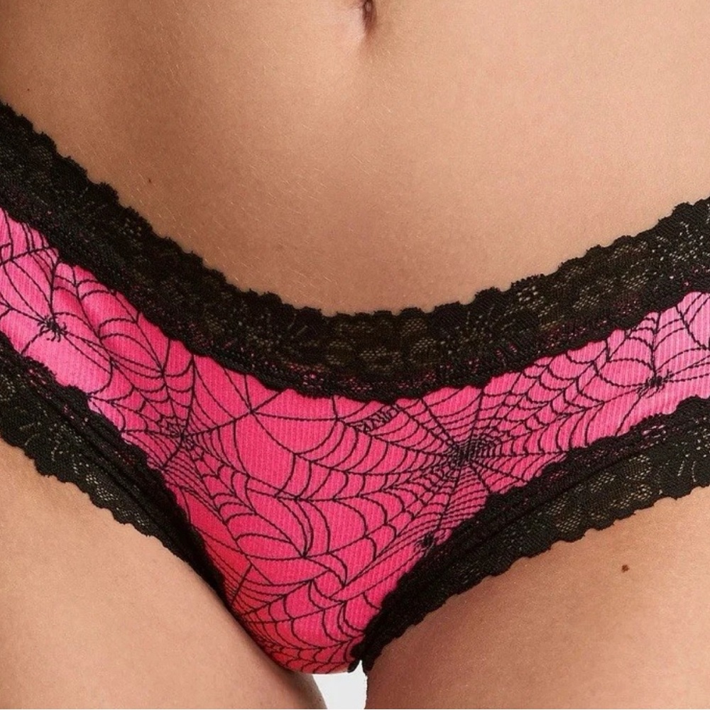 Victoria Secret PINK WINK LACE-TRIM CHEEKY PANTY Spider Web XL